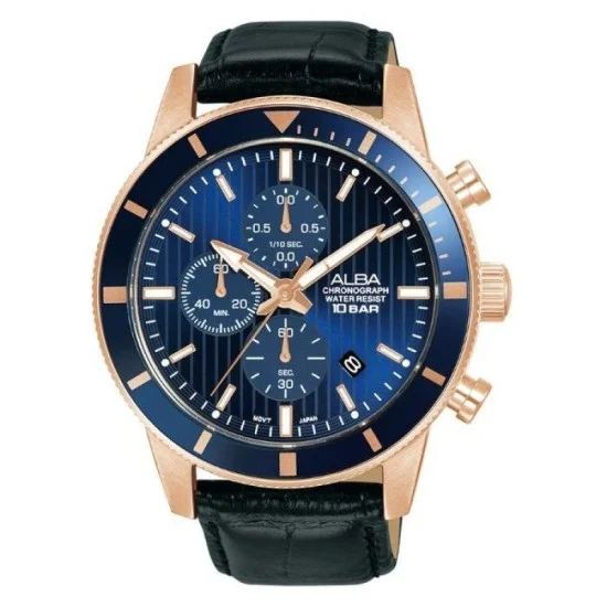 Alba Active Watch For Men, Analog, 45Mm, Leather Strap - Black